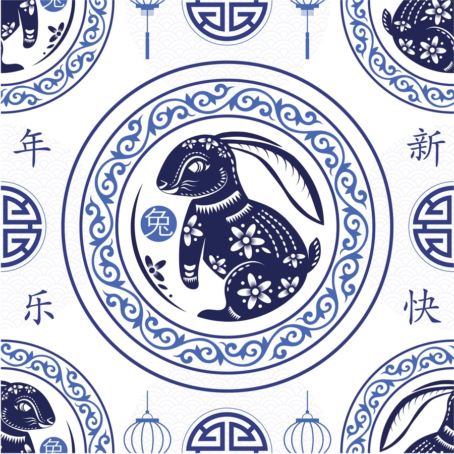 2023兔年新年春节新春平面设计印花无缝背景图案AI矢量设计素材【055】